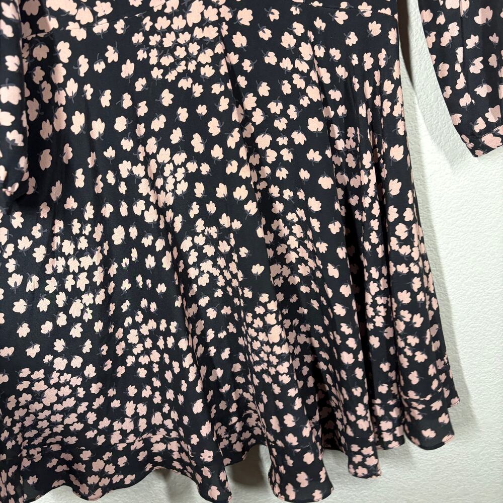 Rebecca Taylor 6 Swing Mini Dress Black Pink Floral Silk V Neck Long Sleeves - Picture 6 of 10